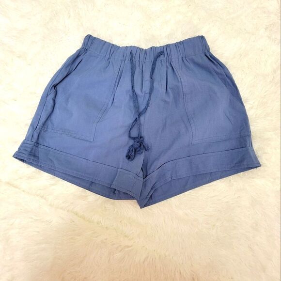 Summer Casual Blue Short Wide Leg Comfy High Rise 4 Pockets 100% Cotton Size S - Picture 1 of 5